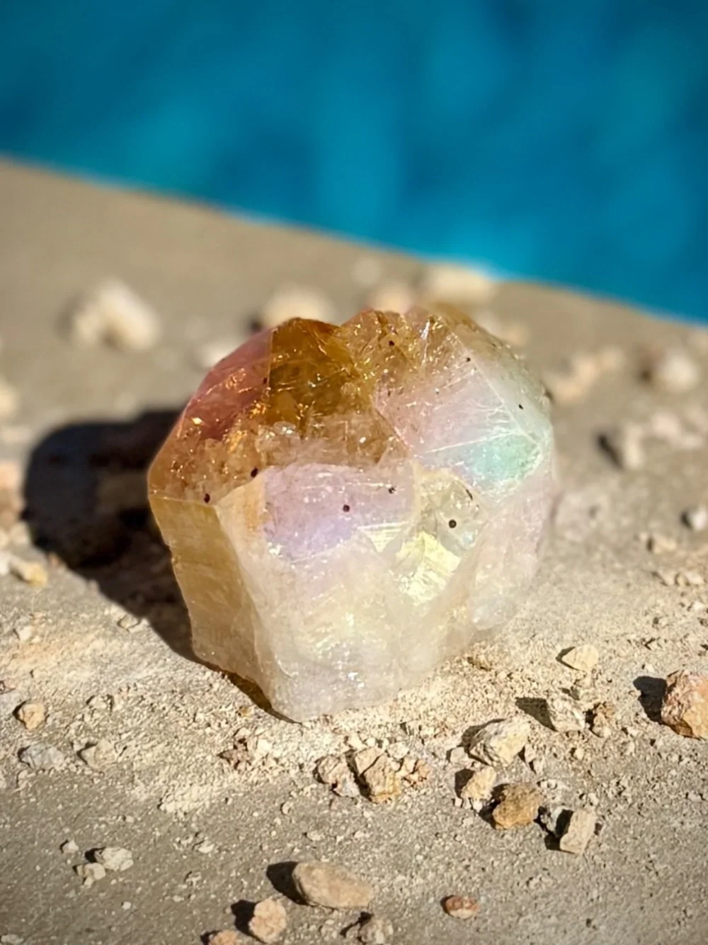 Angel Aura Citrine Crystal Point/Shimmer Amber Clear White Geometric Tower